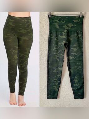 SPANX Camo Seamless Leggings Look at Me Now Slimming Smoothing Casual Green L